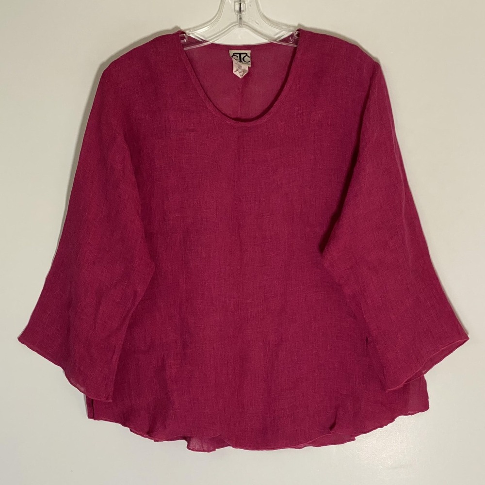 CTC Carol Turner Collection Top Womens Large Pink Linen Lagenlook Grannycore USA